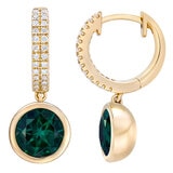 Lab Created Emerald & 0.17ctw Diamond Earrings, 14ct Yellow Gold