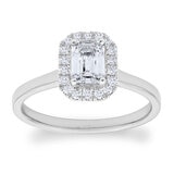 0.76ctw Emerald & Round Brilliant Cut Diamond Ring , Platinum - Size N