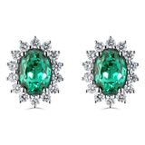 Oval Cut Lab Emerald & 0.53ctw Diamond Earrings, 18ct White Gold