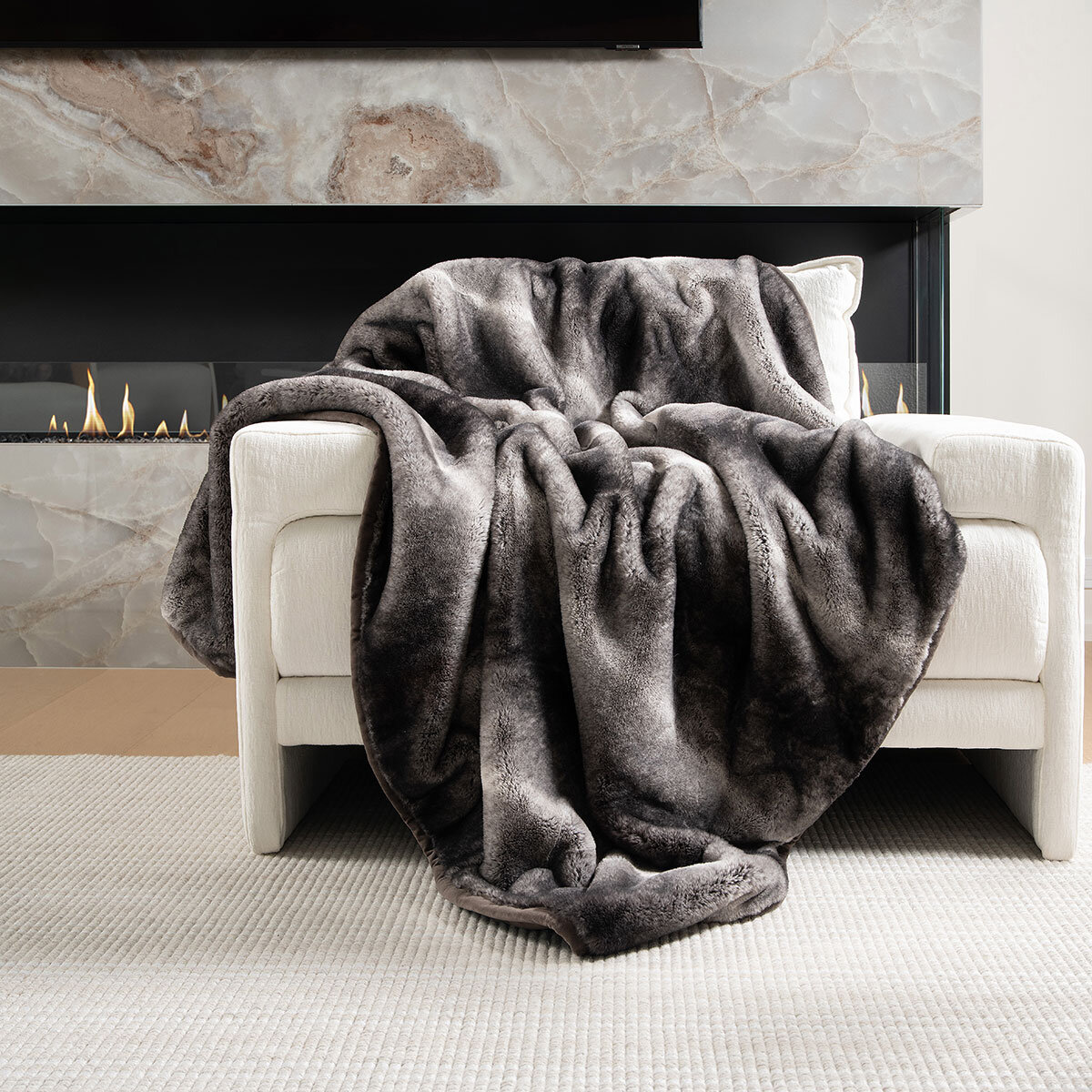 Mon Chateau Faux Fur Throw in Slate 152 x 177 cm Costc