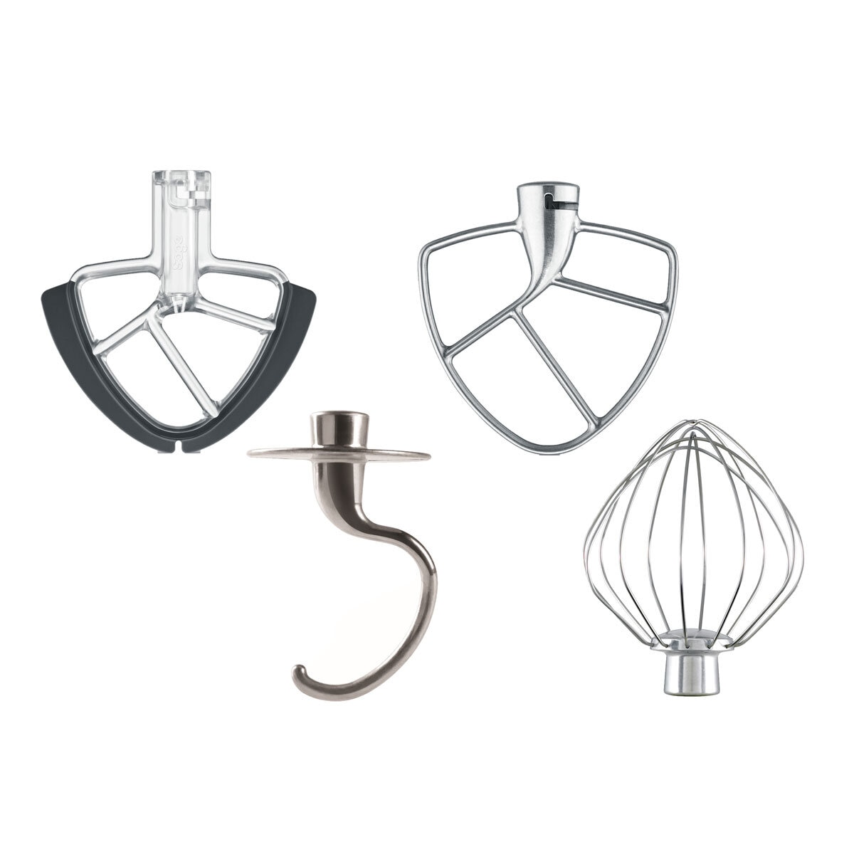 Image of the whisk, beaters and hook that comes with the Sage Bakery Boss