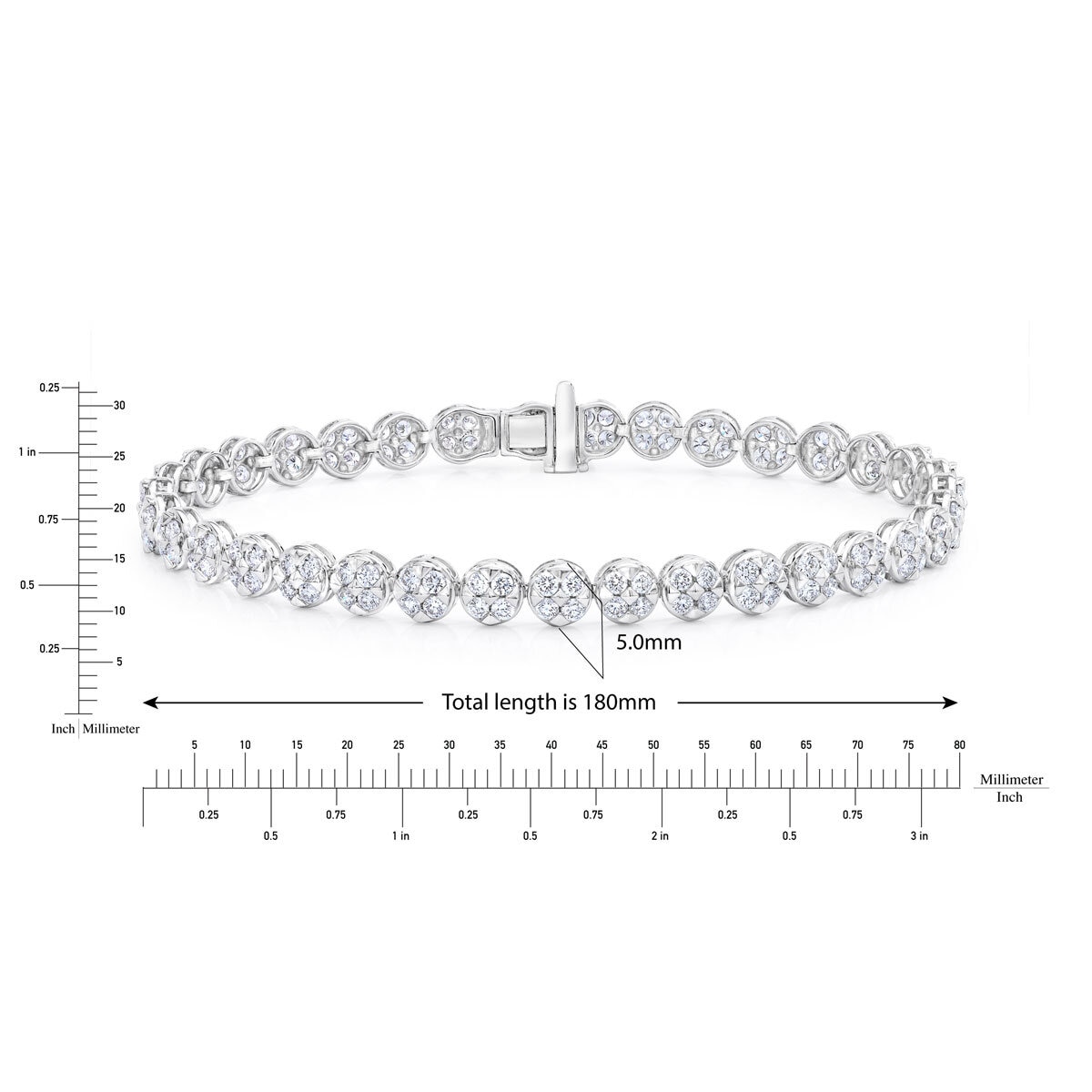 3.00ctw Round Brilliant Cut Diamond Cluster Bracelet, 18ct White Gold