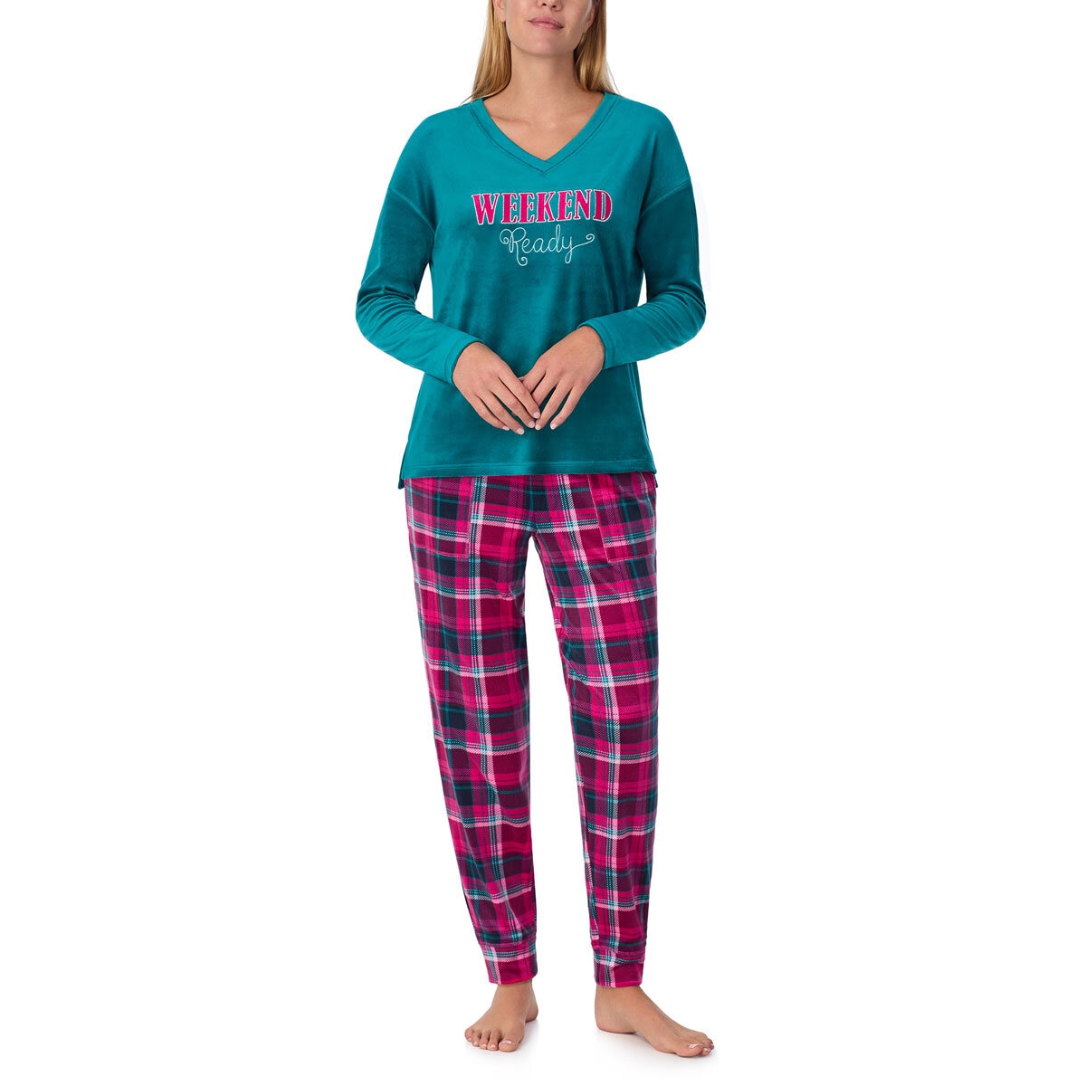 Jane & Bleecker Women's Silky Plush Pyjama Set in Green