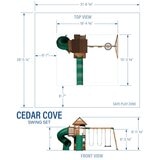 Image showing the dimensions of the Backyard Discovery Cedar Cove Playcentre Image showing the dimensions of the Backyard Discovery Cedar Cove Playcentre