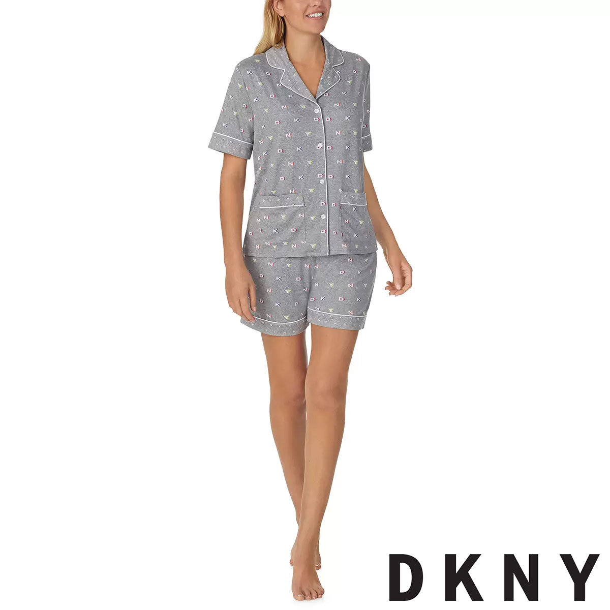 DKNY Notch Collar 3 Piece PJ Set in Grey