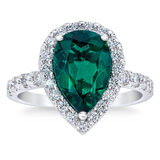 Pear Shaped Lab Emerald and 0.65ctw Diamond Ring.