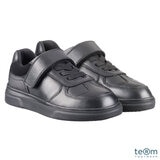 TeⓇm Unisex Black Leather Athletic Touch Tape Lace Up School Shoe