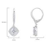 1.38ctw Princess Cut Diamond Halo Earrings, 18ct White Gold