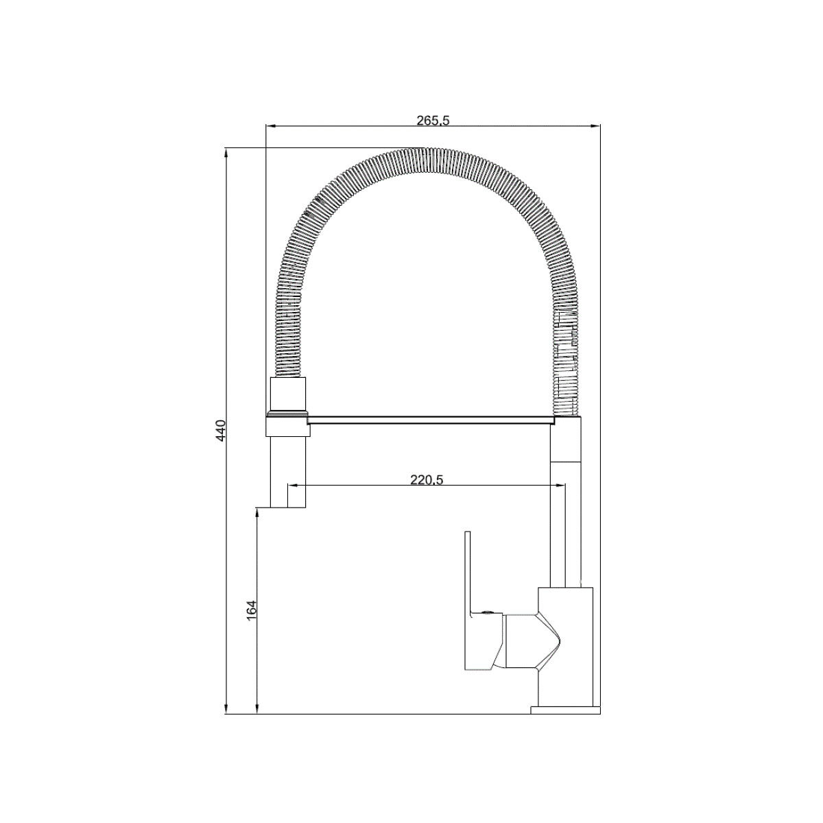 Line drawing of tap with dimensions