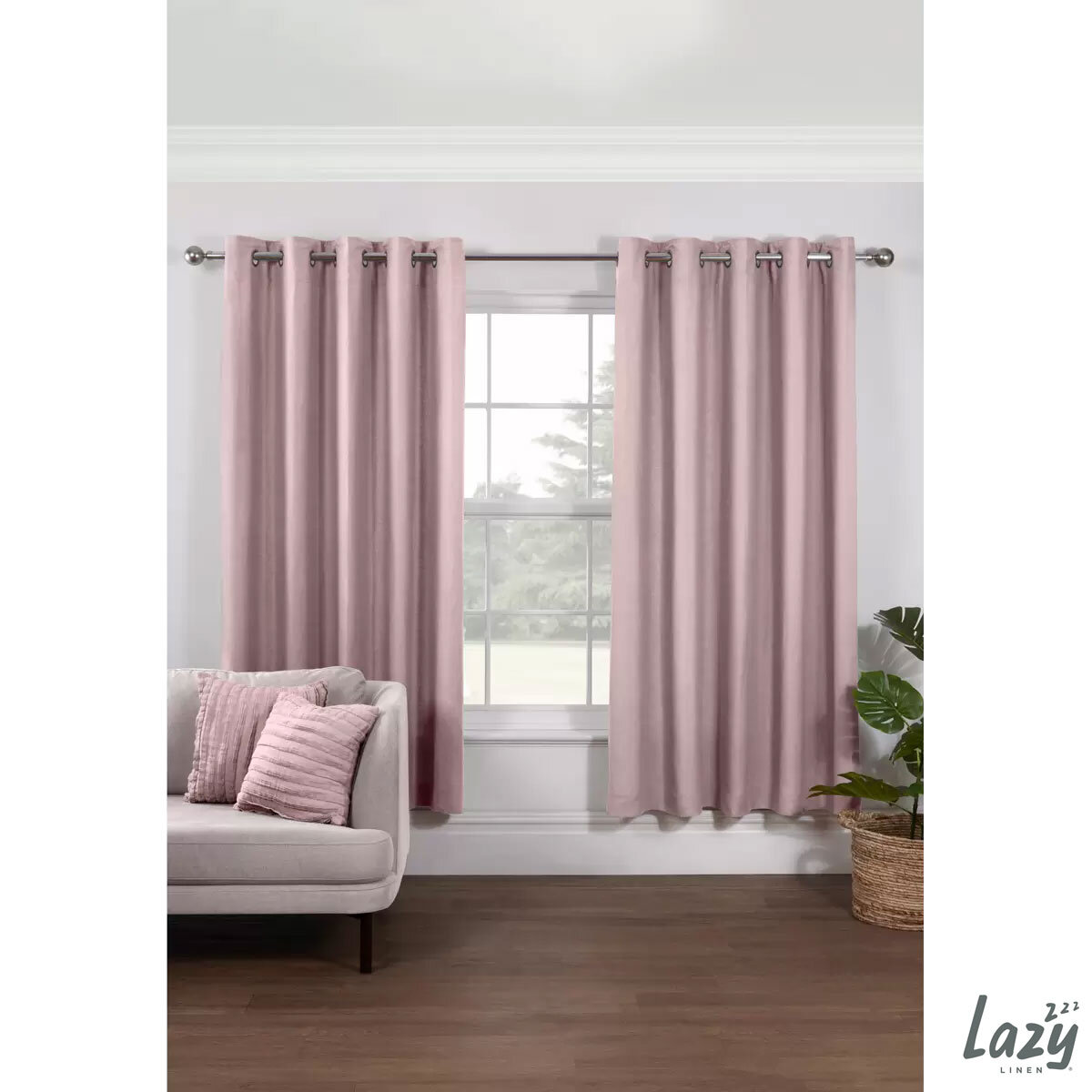 Lazy Linen 100% Washed Linen Pink Curtain, 167 x 183cm 