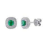 Cushion Cut Emerald & 0.27ctw Diamond Earrings, 18ct White Gold