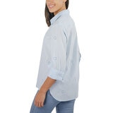 Jachs Ladies Eyelet Long Sleeve Shirt in Blue