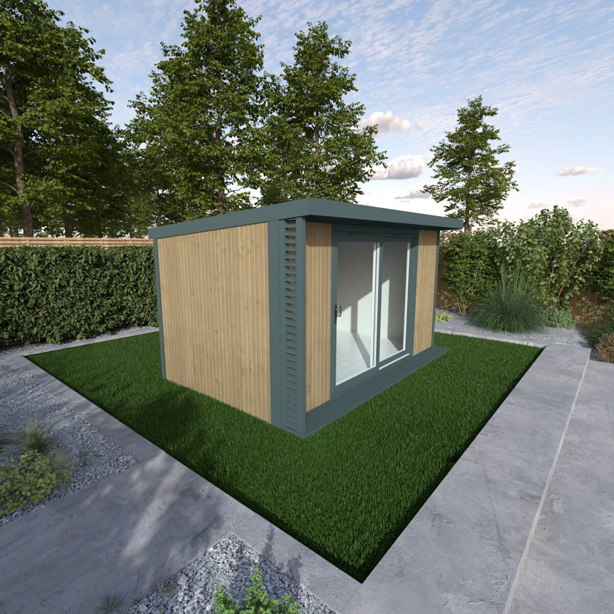 Installed Green Retreats Basebox Plus Garden Room 4.2m x 2.4m