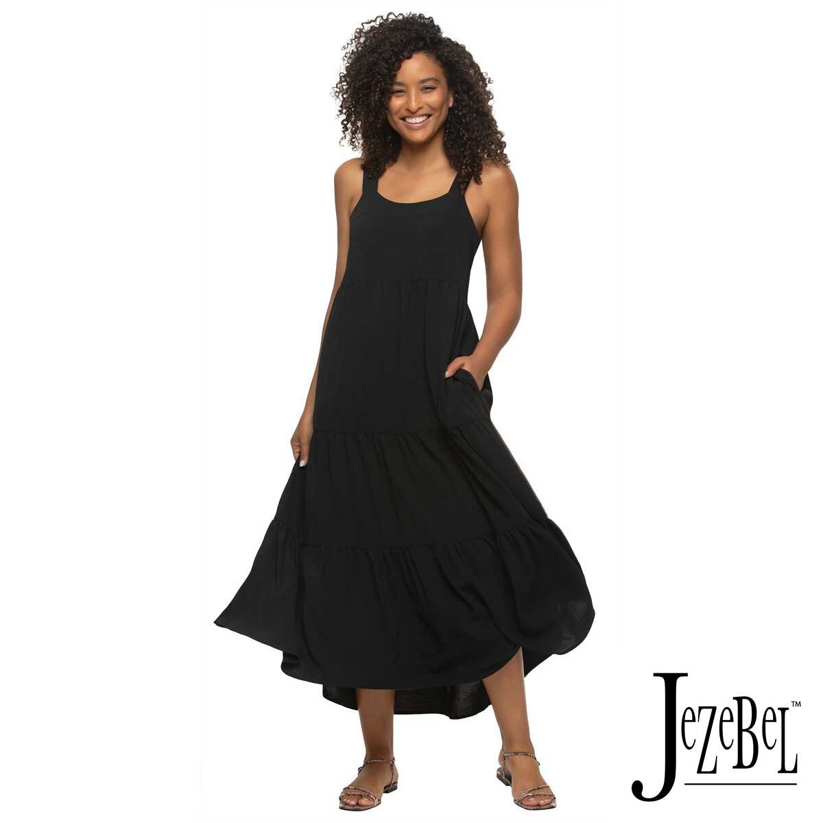 Jezebel Ladies Tiered Dress in Black