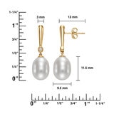 9-10mm Cultured Freshwater White Pearl & 0.06ctw Diamond Earrings, 14ct Yellow Gold