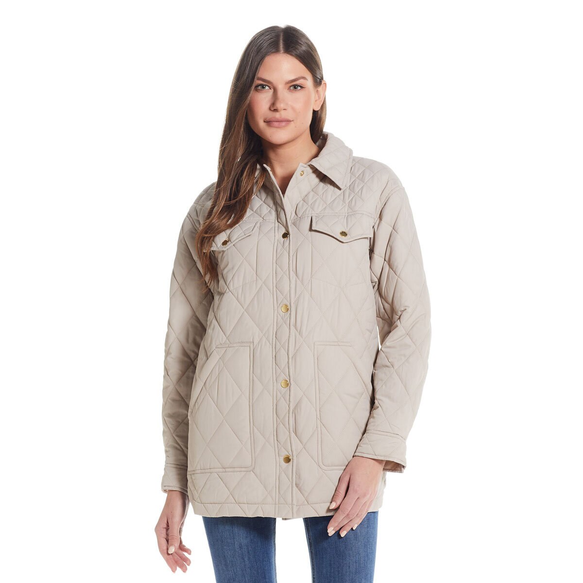 Weatherproof Ladies Quilted Shacket in Stone | Costco UK