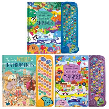 My First 50 Button Sound Books in 3 Options: Animals, Instruments or Transport