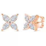 0.90ctw Flower Stud Diamond Earrings, 14k Rose Gold