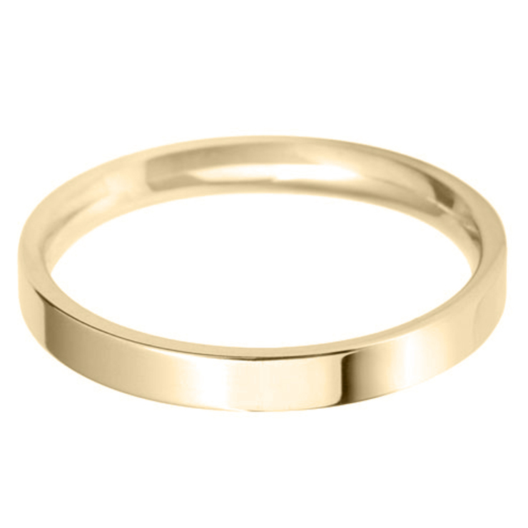 Ladies 2.5mm Flat Court Wedding Band in 18ct Yellow Gold