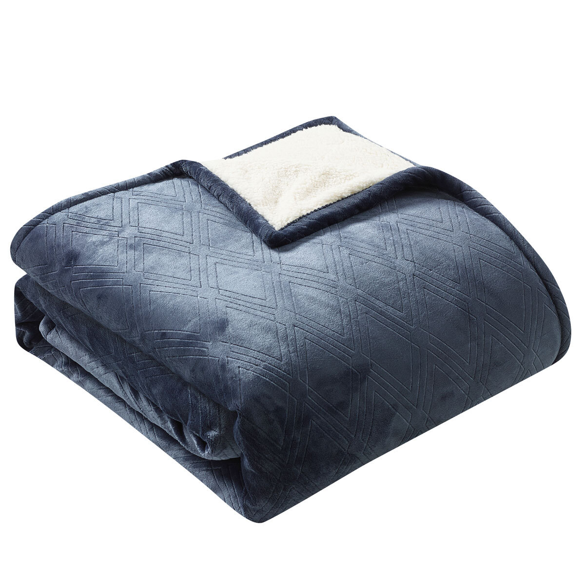 Etched Sherpa Velvet Blanket in Navy