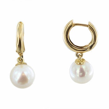8-8.5mm Cultured Freshwater White Pearl Earrings, 14ct Yellow Gold 8-8.5mm Cultured Freshwater White Pearl Earrings, 14ct Yellow Gold