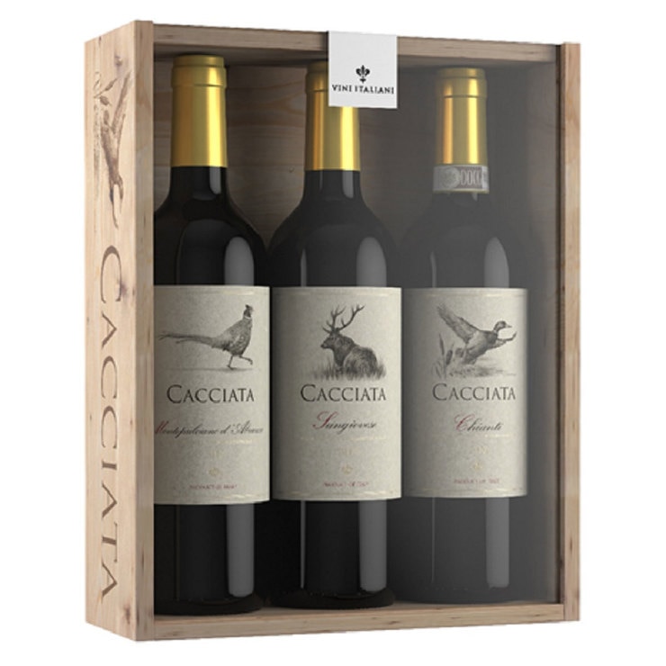 Vini Italian Red Wine Gift Pack in Wooden Box, 3 x 75cl