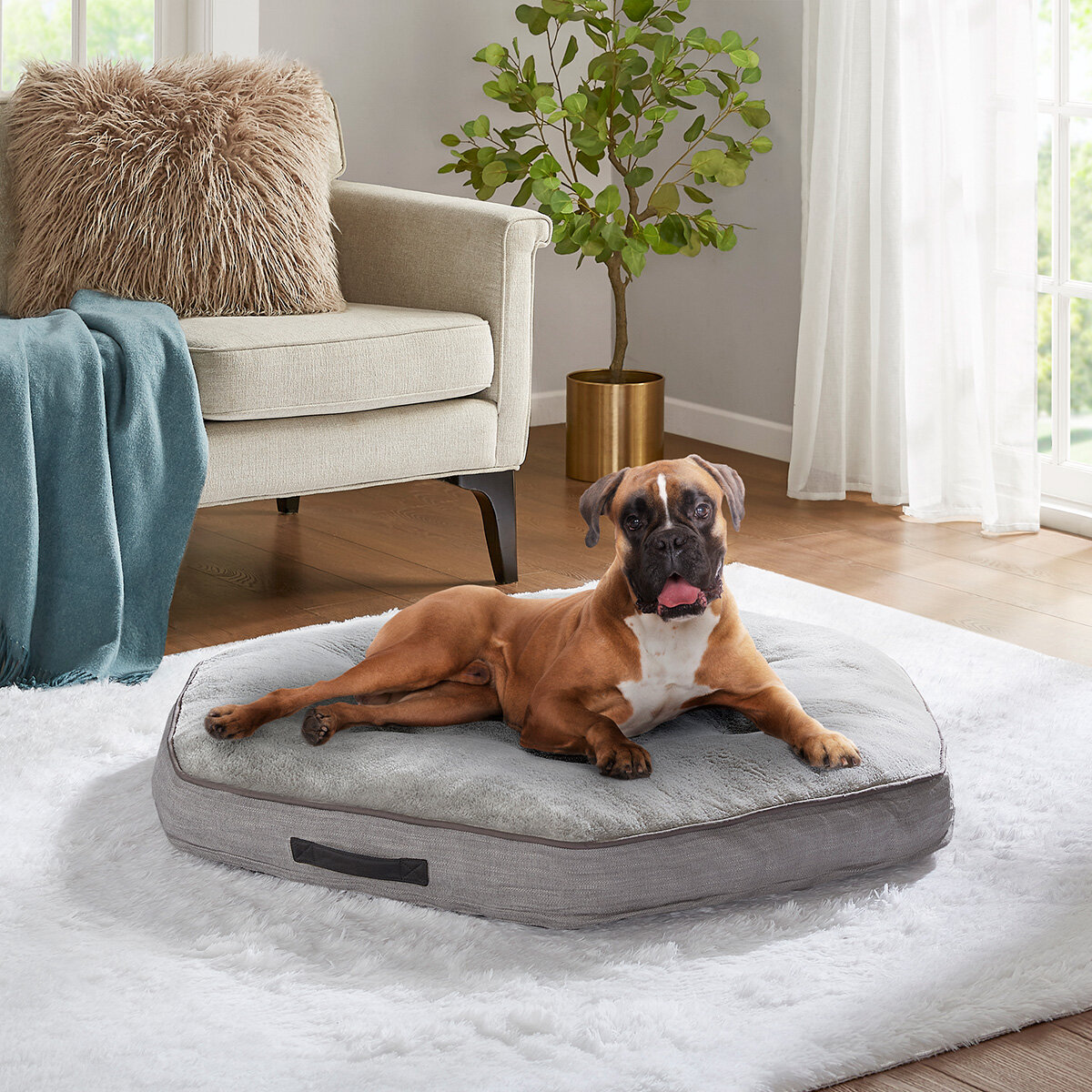 Kirkland Signature Hexagon Napper Pet Bed 42" (106.7cm) in Grey Faux Fur