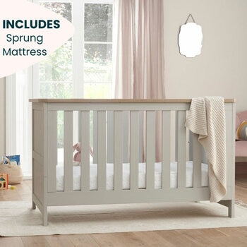 Tutti Bambini Verona Cot Bed with Sprung Mattress, Grey & Oak