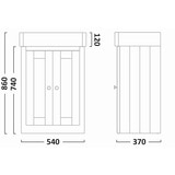 Line drawing of unit on white background with dimensions