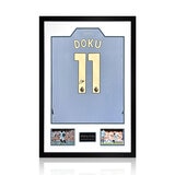 Jeremy Doku MCFC 24/25 Signed Framed Shirt, including 2 Photos