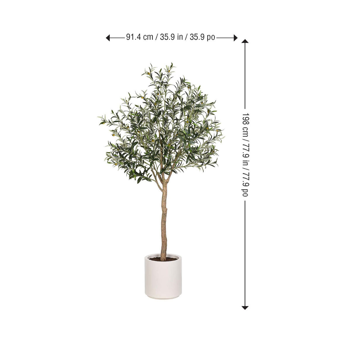 Dimensions of Beaumont Artificial Olive Tree in Planter