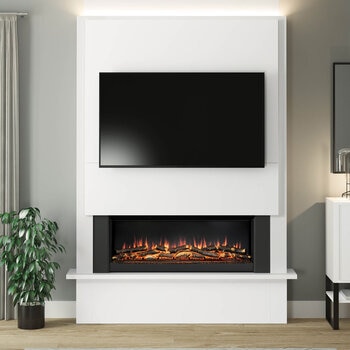Flare Oxton Wall Mounted Chimney Breast Fireplace Suite in White, 2kW Flare Oxton Wall Mounted Chimney Breast Fireplace Suite in White, 2kW