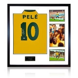 Pele Signed Brazil Framed Shirt, including 3 Photos