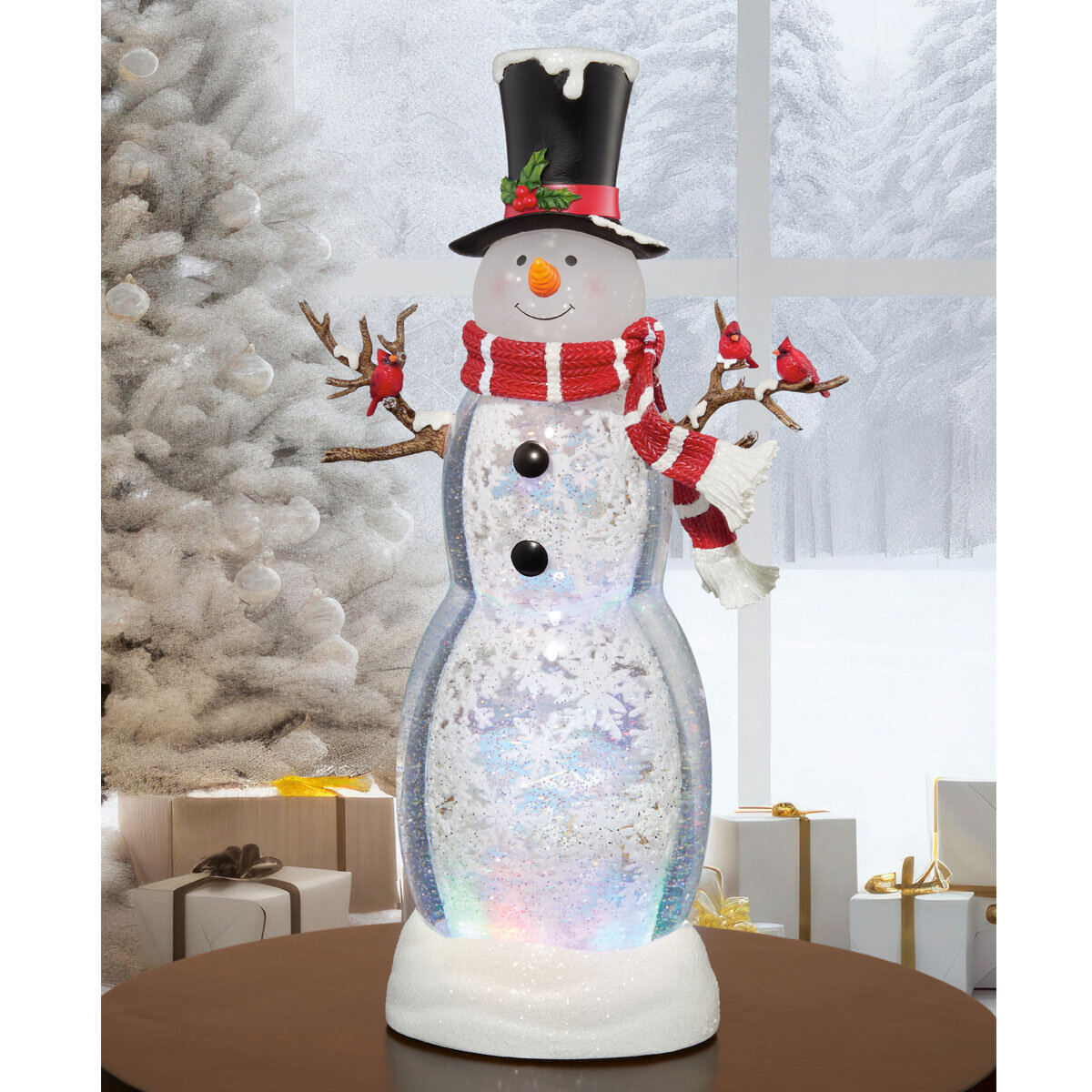 Snowman with Birds Lantern with LED Lights