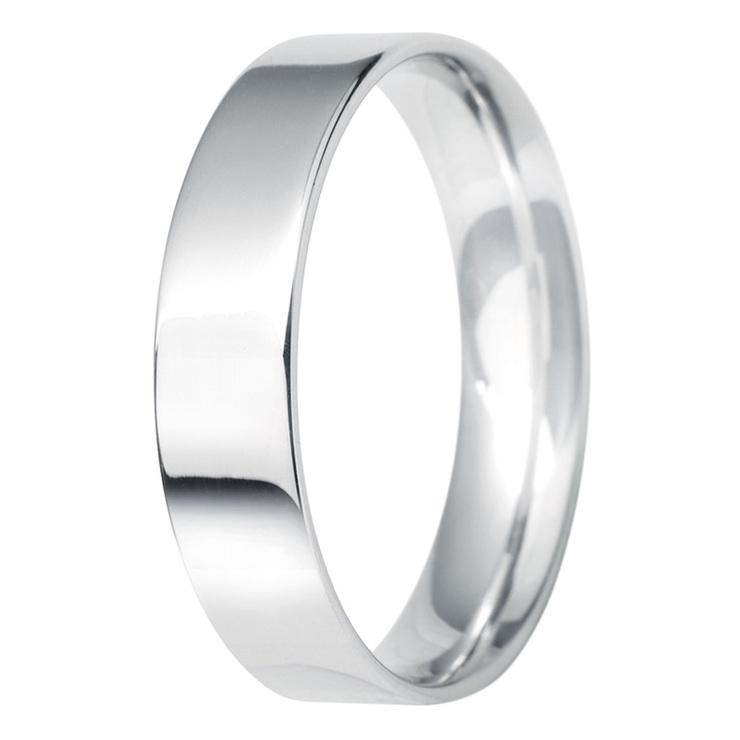 Gents 5mm Flat Court Wedding Band, 18ct White Gold in 3 Sizes | Costco UK