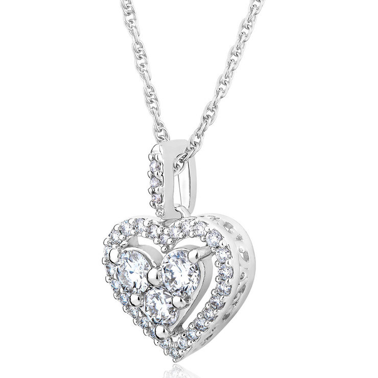0.50ctw Round Brilliant Cut Diamond Heart Pendant, 18ct White Gold ...
