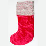 Opulentum Luxury Red Velvet 2 ft (60 cm) Christmas Stocking with Simulated Pearl and Crystal Cuff