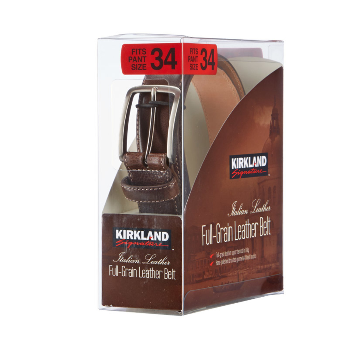 Kirkland Signature Mens Leather Belt in Brown - Waist 30 | Costco UK