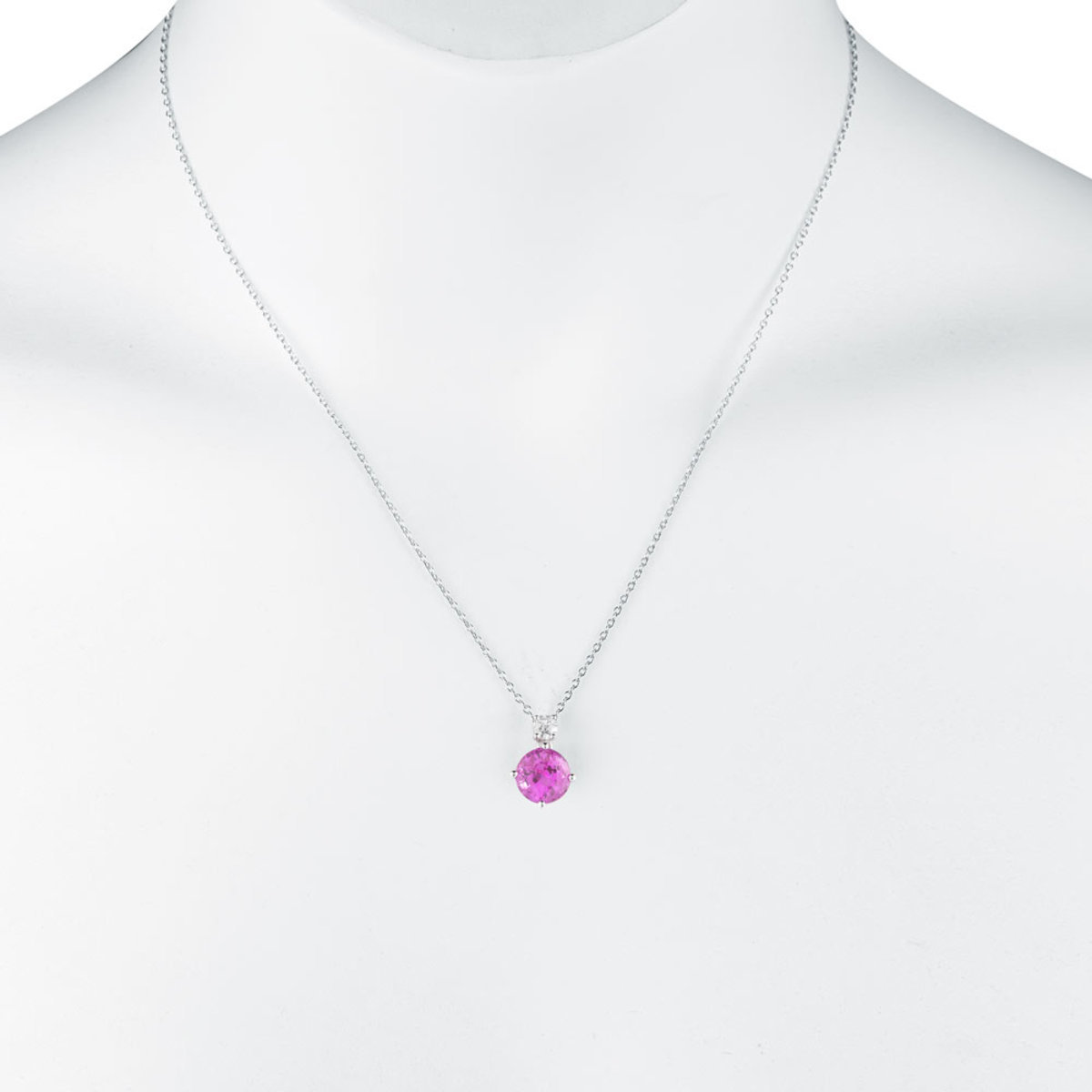 Pink Sapphire and 0.16ct Diamond Necklace, 18ct White Gold | Costco UK