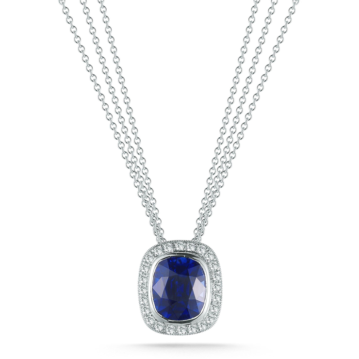 7.20ct Cushion Blue Sapphire and 0.42ctw Diamond Necklace, Platinum ...