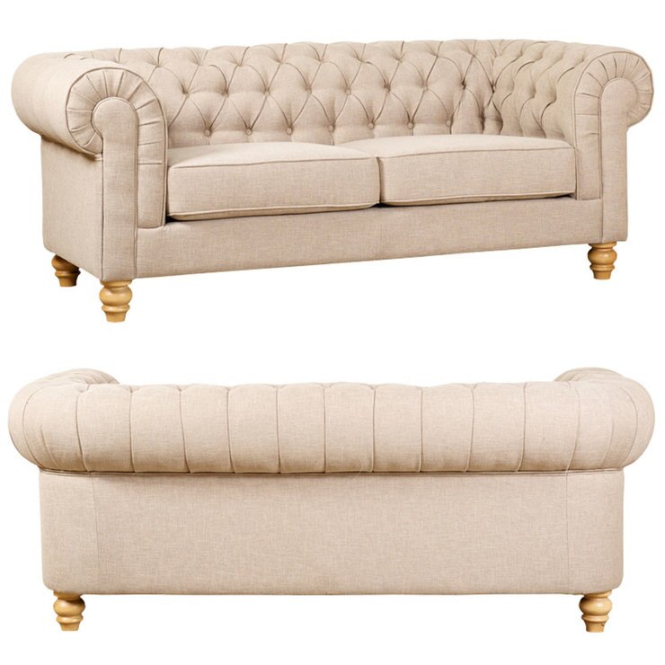 Chesterfield 3 Seater Fabric Sofa, Natural | Costco UK