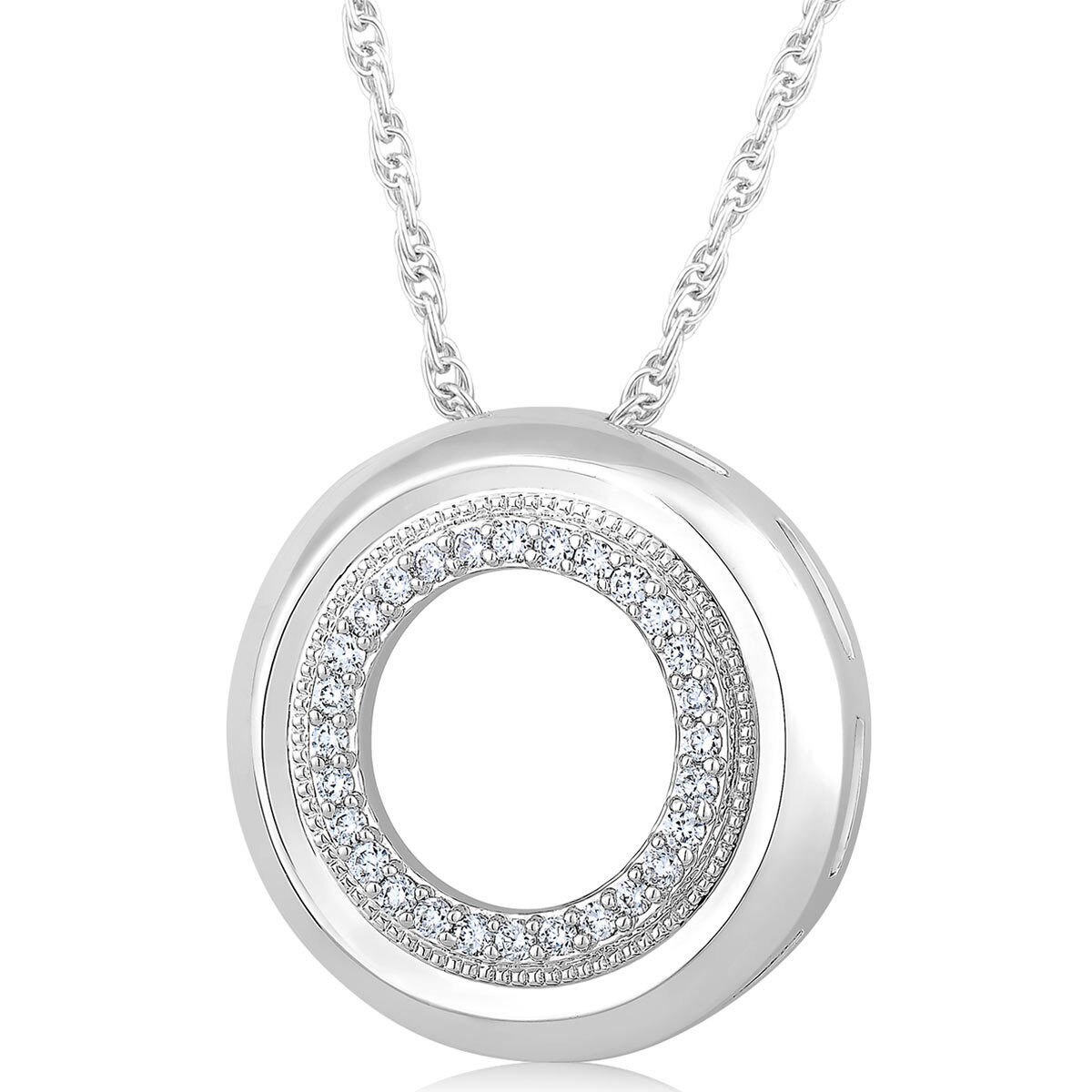 0.15ctw Round Brilliant Cut Diamond Circle Pendant, 18ct White Gold Costco UK