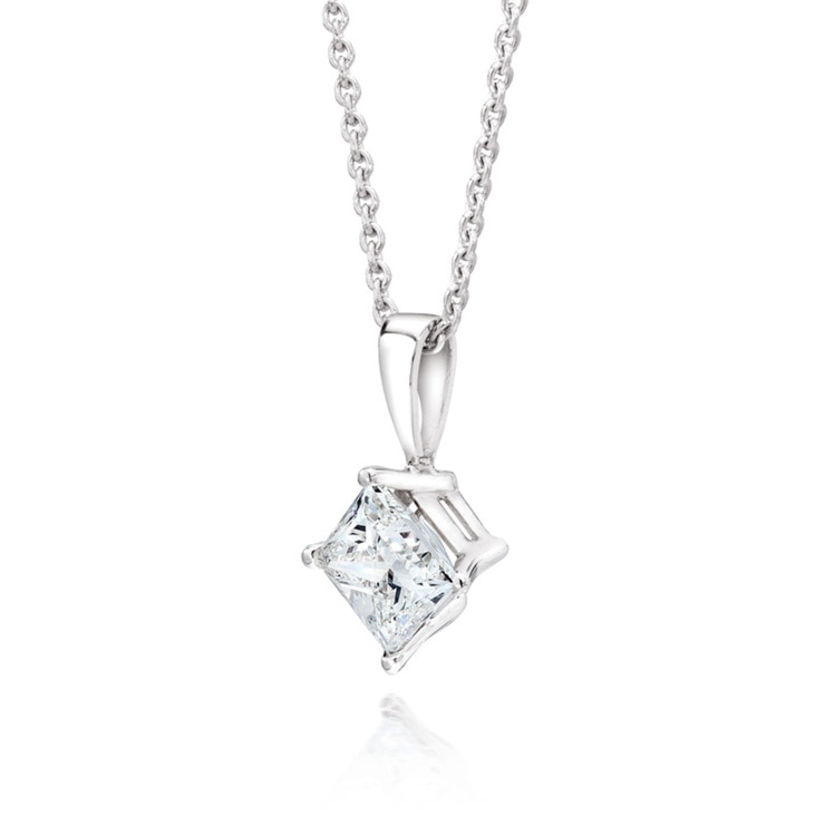 1.00ct Princess Cut Diamond Solitaire Platinum Necklace Costco UK