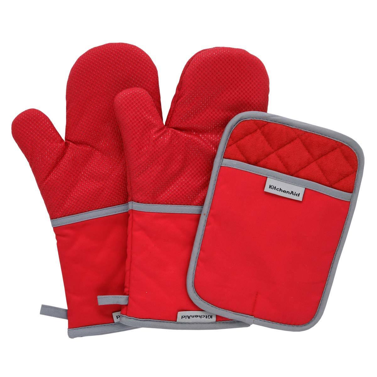 KitchenAid Kitchen Set with Silicone Mini Mitts & Pot Holders 4 Pack Red