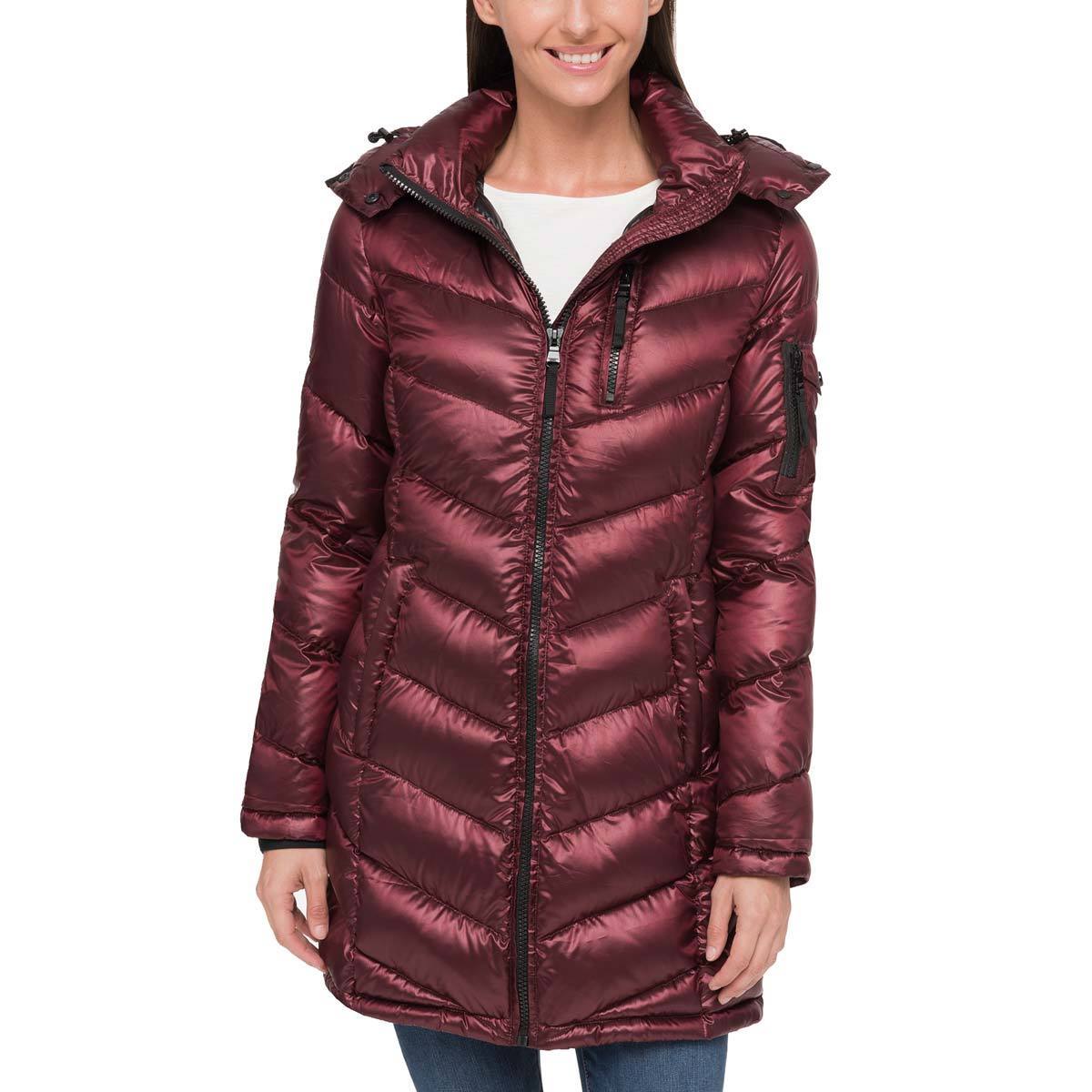 Andrew Marc Women's Long Packable Jacket, Shine Sangria - Small | Costco UK