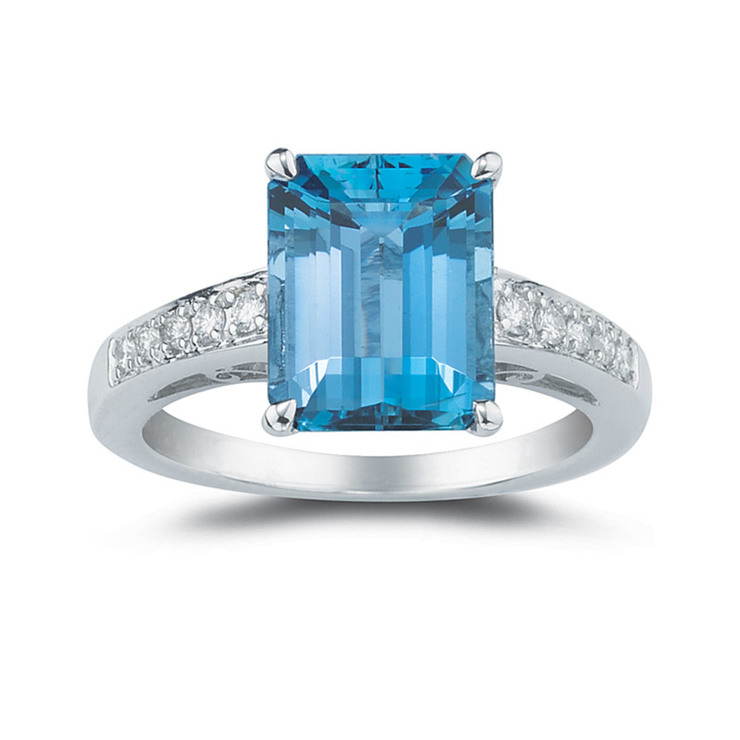 6.30ct Blue Topaz and 0.15ctw Diamond Ring, 18ct White Gold | Costco UK