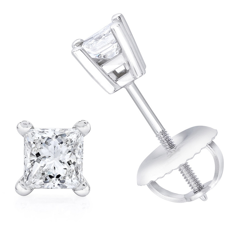 0.50ctw Princess Cut Diamond Stud Earrings, 18ct White Gold | Costco UK
